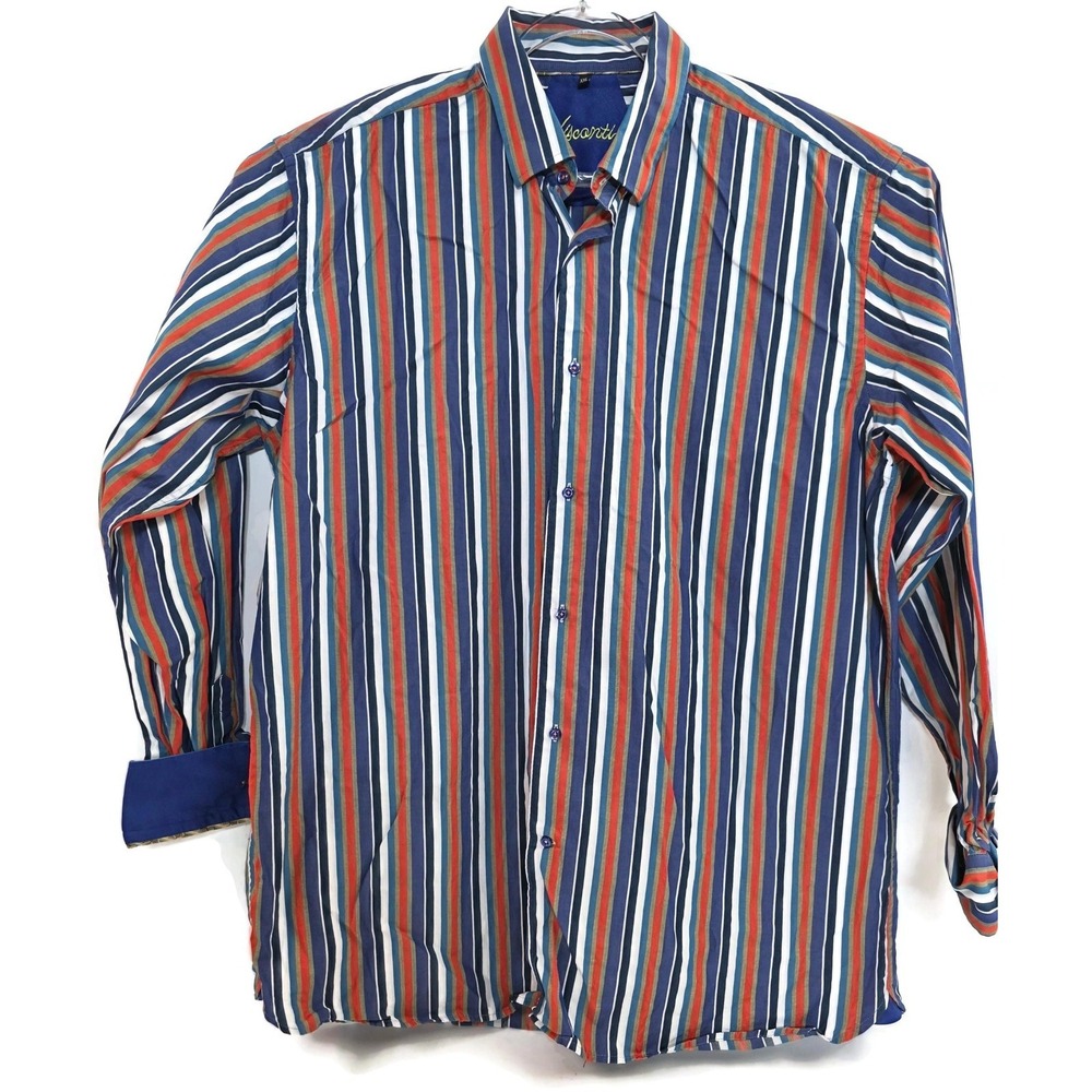 Visconti Shirt Mens XXL Multi Color Stripe 100% Cotton Button Front Long Sleeve